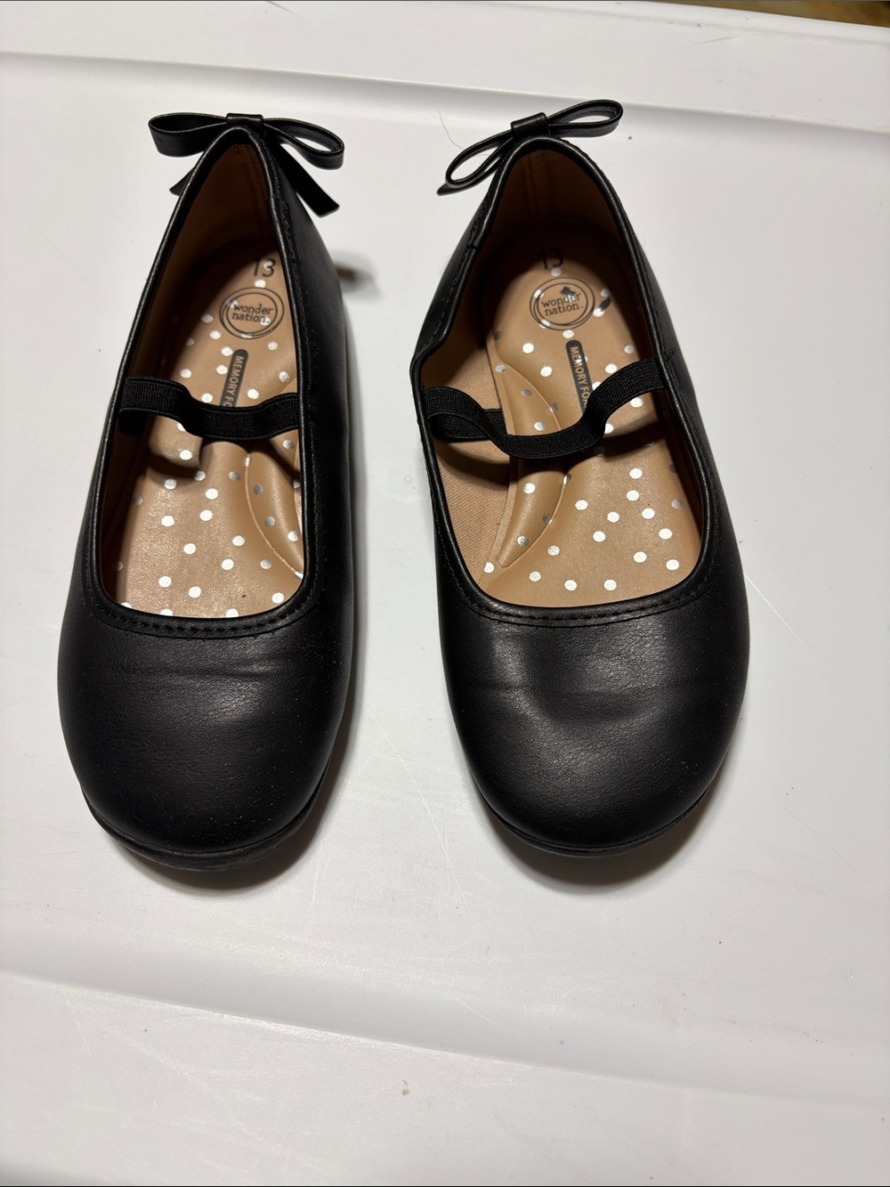 Wondernation Girls Black Bow Mary Jane Ballet Flats - Size 13 New Without Tags